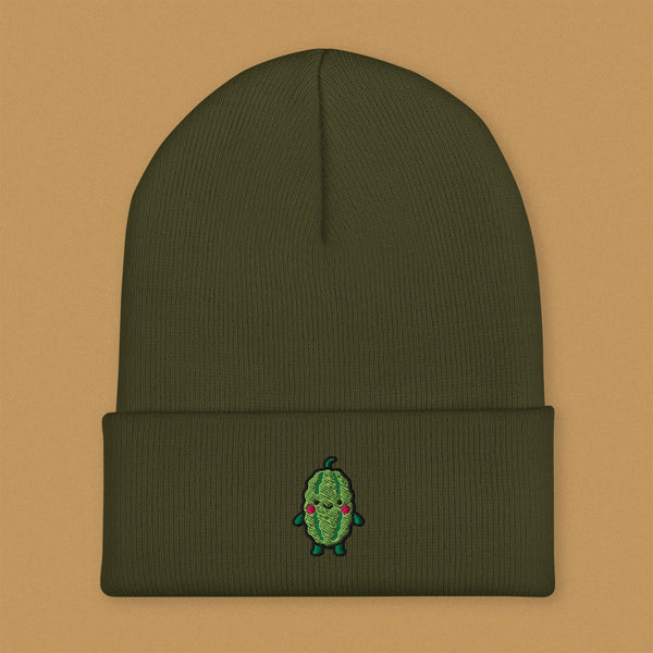 Bitter Melon Embroidered Beanie - Ni De Mama Chinese - Inspired Clothing | Olive Green ,