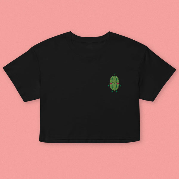 Bitter Melon Embroidered Crop T-Shirt - Ni De Mama Chinese - Inspired Clothing | Black , XS