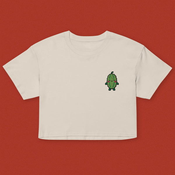 Bitter Melon Embroidered Crop T-Shirt - Ni De Mama Chinese - Inspired Clothing | Cream , XS