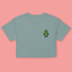Load image into Gallery viewer, Bitter Melon Embroidered Crop T-Shirt - Ni De Mama Chinese - Inspired Clothing | Teal , XS
