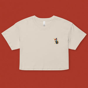 Boba Bliss Embroidered Crop T-Shirt - Ni De Mama Chinese - Inspired Clothing | Cream , XS