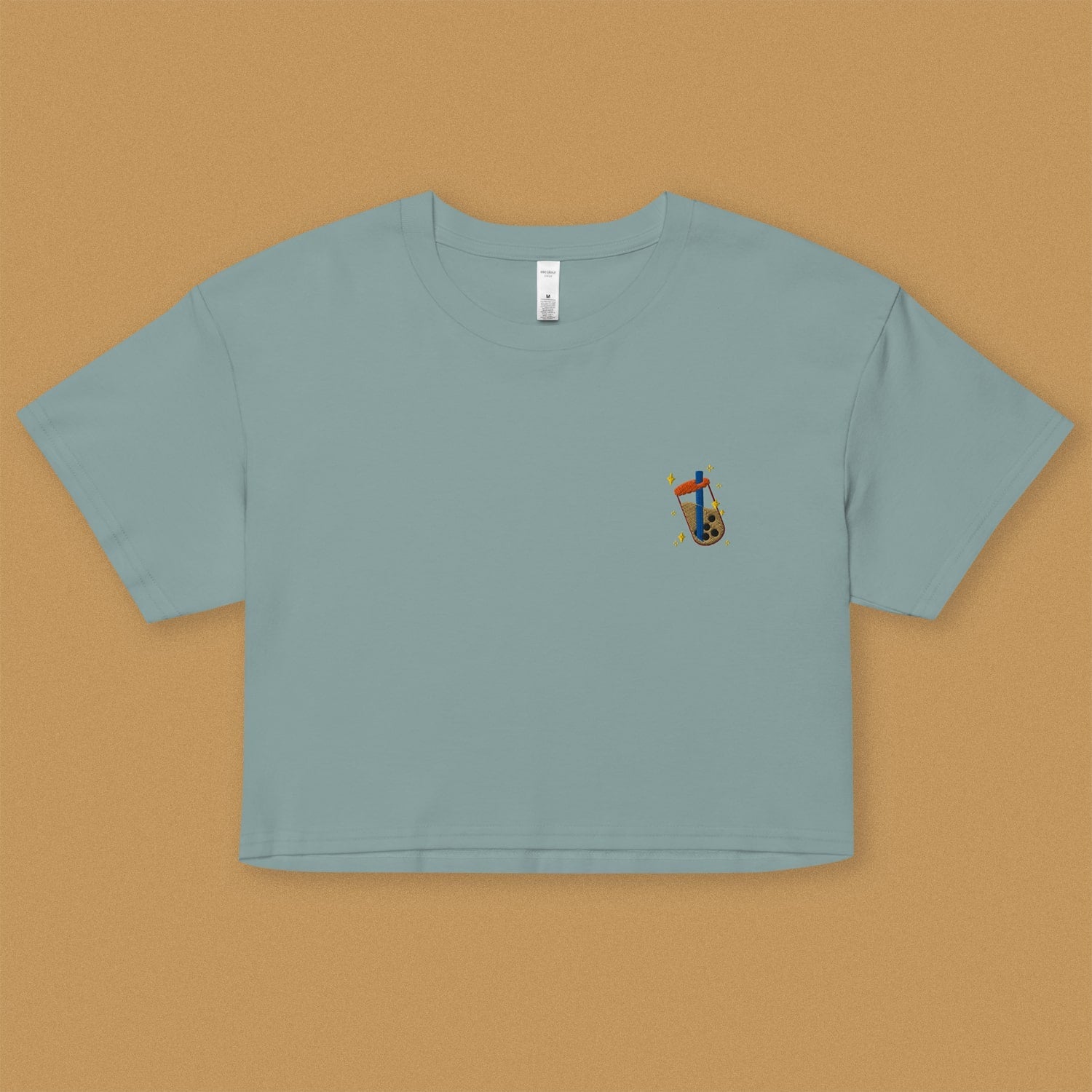 Boba Bliss Embroidered Crop T-Shirt - Ni De Mama Chinese - Inspired Clothing | Teal , XS