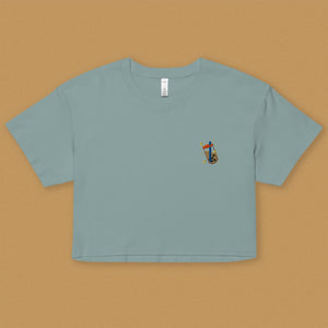 Boba Bliss Embroidered Crop T-Shirt - Ni De Mama Chinese - Inspired Clothing | Teal , XS