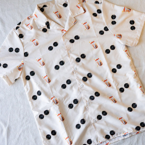 Boba Short Sleeve Button Up Shirt (Oversized) / Sample (Final Sale) - Ni De Mama Chinese - Inspired Clothing | Soft Cream , M