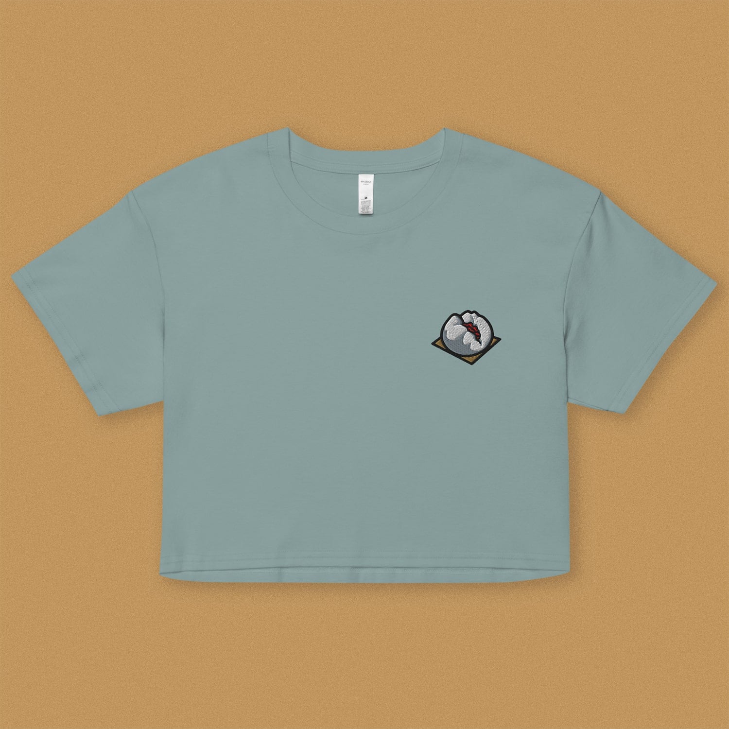 Char Siu Bao Embroidered Crop T-Shirt - Ni De Mama Chinese - Inspired Clothing | Teal , XS