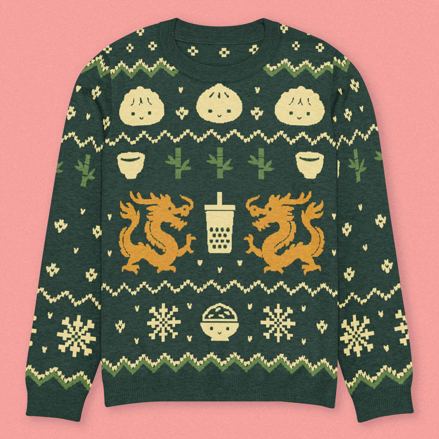 Chinese Christmas Knit Sweater - Ni De Mama Chinese - Inspired Clothing | Forest Green , 3XS