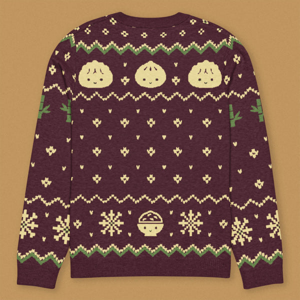 Chinese Christmas Knit Sweater - Ni De Mama Chinese - Inspired Clothing | Maroon , 3XS