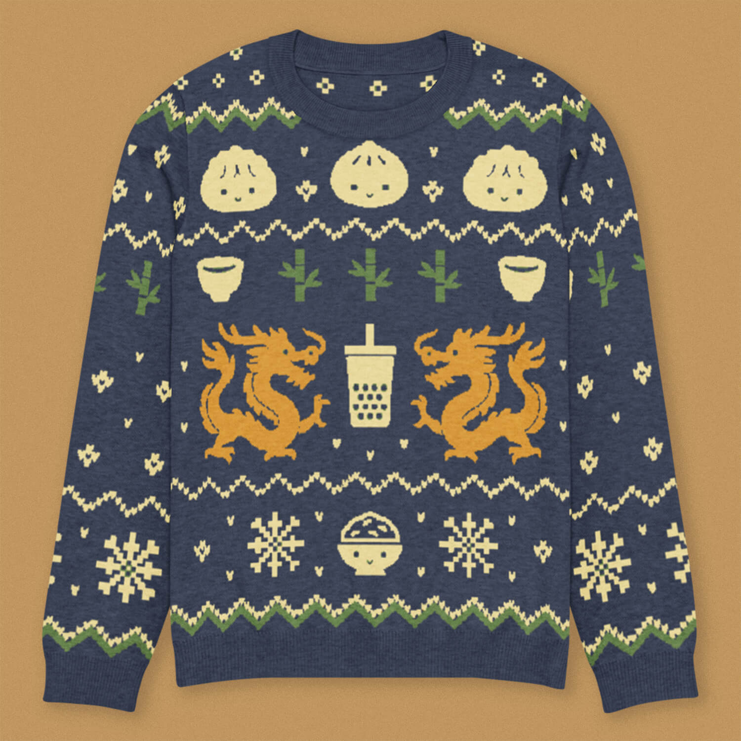 Chinese Christmas Knit Sweater - Ni De Mama Chinese - Inspired Clothing | Navy Blue , 3XS
