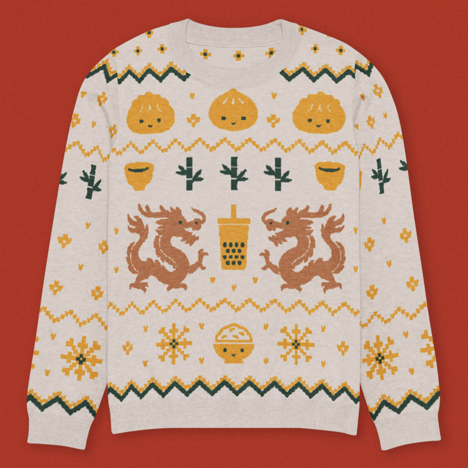 Chinese Christmas Knit Sweater - Ni De Mama Chinese - Inspired Clothing | Soft Cream , 3XS