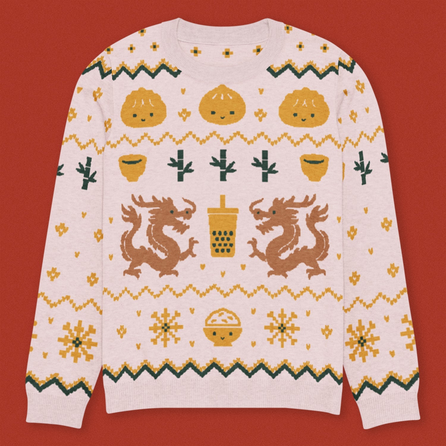 Chinese Christmas Knit Sweater - Ni De Mama Chinese - Inspired Clothing | Soft Pink , 3XS