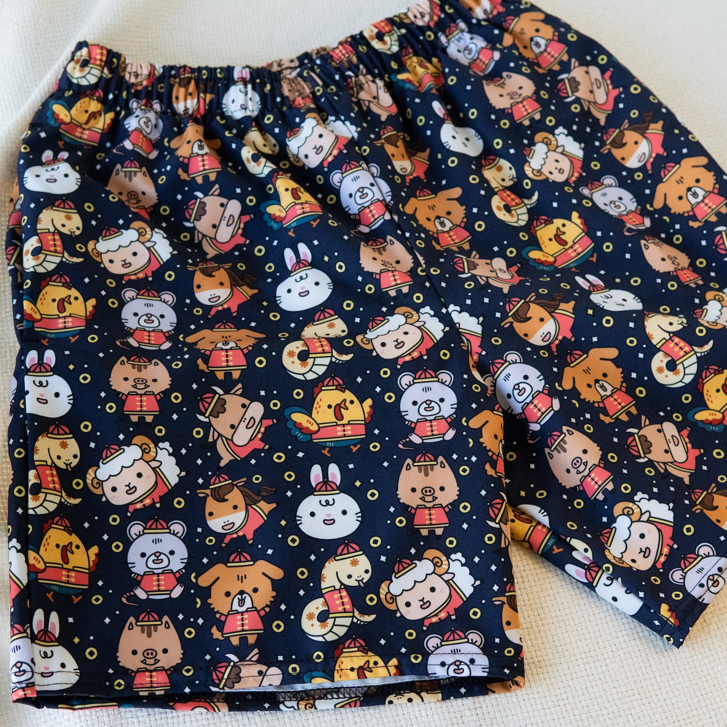 Chinese Zodiac Swim Trunks / Sample (Final Sale) - Ni De Mama Chinese - Inspired Clothing | Navy Blue , S