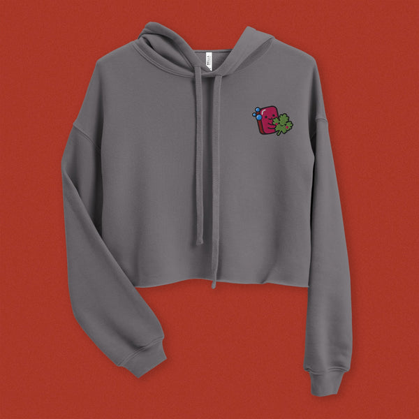 Cilantro Embroidered Crop Hoodie - Ni De Mama Chinese - Inspired Clothing | Pewter Grey , S