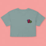 Load image into Gallery viewer, Cilantro Embroidered Crop T-Shirt - Ni De Mama Chinese - Inspired Clothing | Teal , XS
