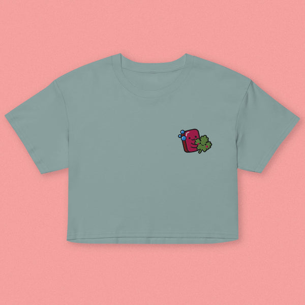 Cilantro Embroidered Crop T-Shirt - Ni De Mama Chinese - Inspired Clothing | Teal , XS