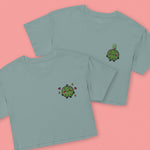 Load image into Gallery viewer, Durian Embroidered Crop T-Shirt - Ni De Mama Chinese - Inspired Clothing | Durian Lover , Teal
