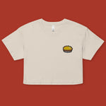 Load image into Gallery viewer, Egg Tart Embroidered Crop T-Shirt - Ni De Mama Chinese - Inspired Clothing | Cream , XS
