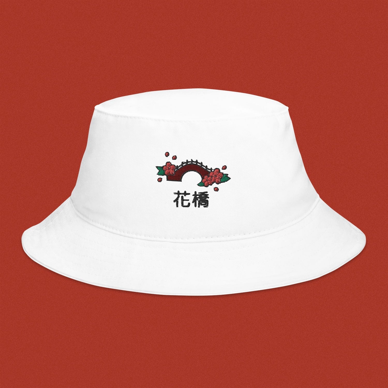 Flower Bridge Embroidered Bucket Hat - Ni De Mama Chinese - Inspired Clothing | White ,