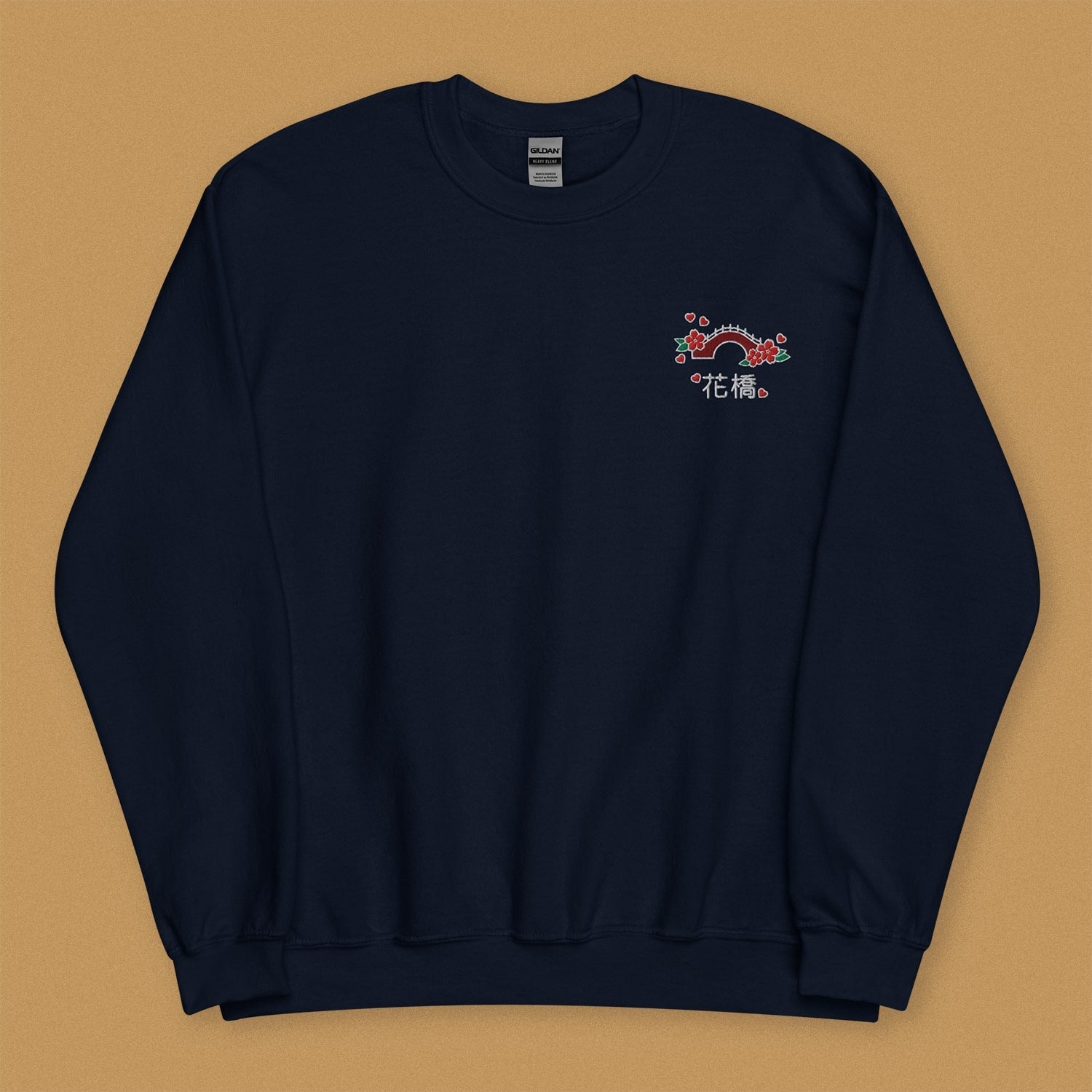 Flower Bridge Embroidered Sweatshirt - Limited Valentine's Edition - Ni De Mama Chinese - Inspired Clothing | Navy Blue , S