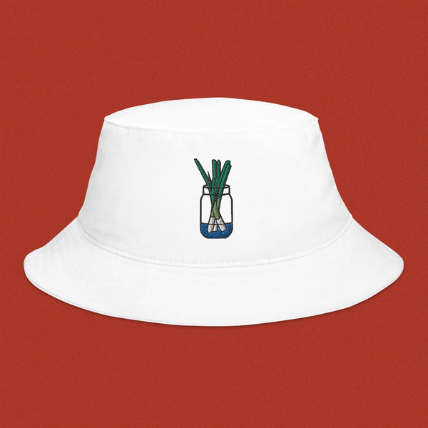 Green Onion Embroidered Bucket Hat - Ni De Mama Chinese Clothing