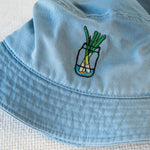 Load image into Gallery viewer, Green Onion Embroidered Bucket Hat / Sample (Final Sale) - Ni De Mama Chinese - Inspired Clothing | Light Blue ,
