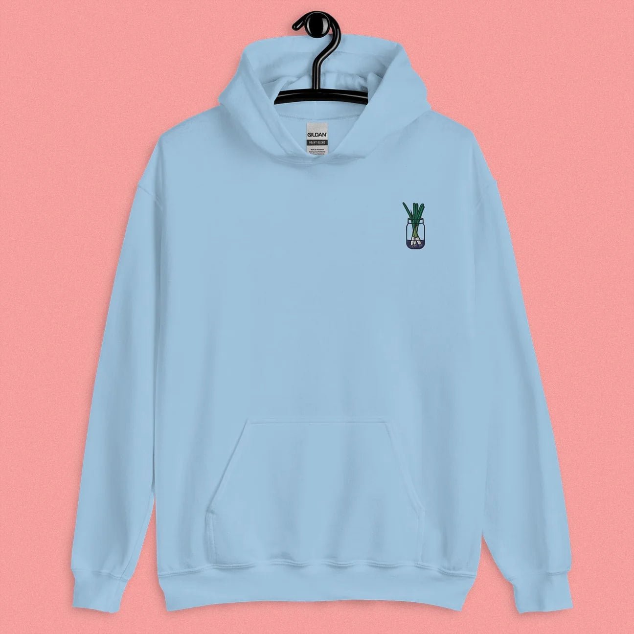Green Onion Embroidered Hoodie / Overstock (Final Sale) - Ni De Mama Chinese - Inspired Clothing | Baby Blue , M