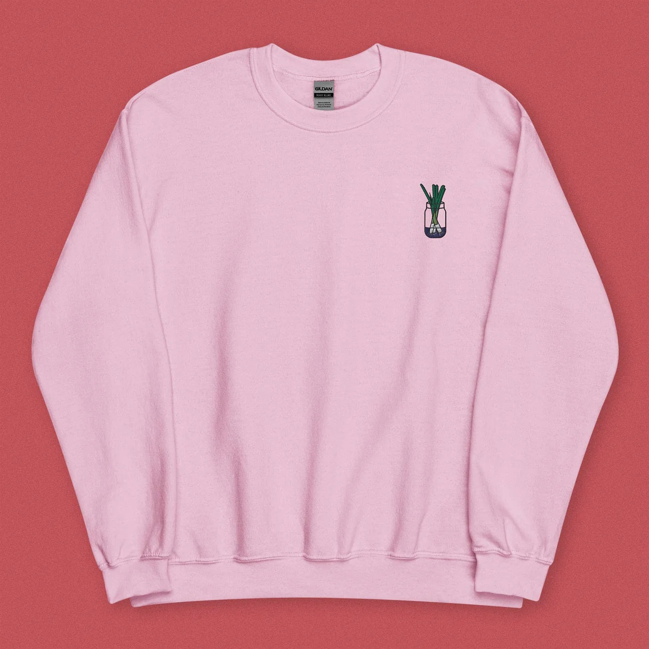 Green Onion Embroidered Sweatshirt / Overstock (Final Sale) - Ni De Mama Chinese - Inspired Clothing | Soft Pink , M