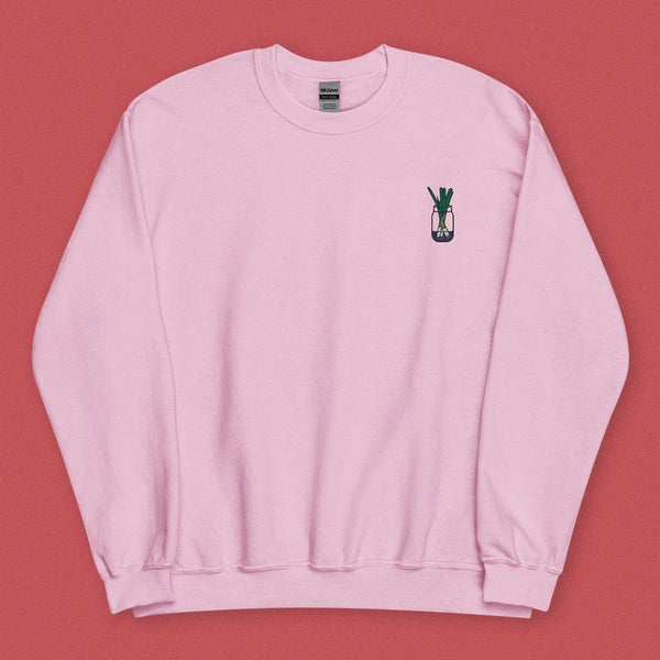 Green Onion Embroidered Sweatshirt / Overstock (Final Sale) - Ni De Mama Chinese - Inspired Clothing | Soft Pink , M