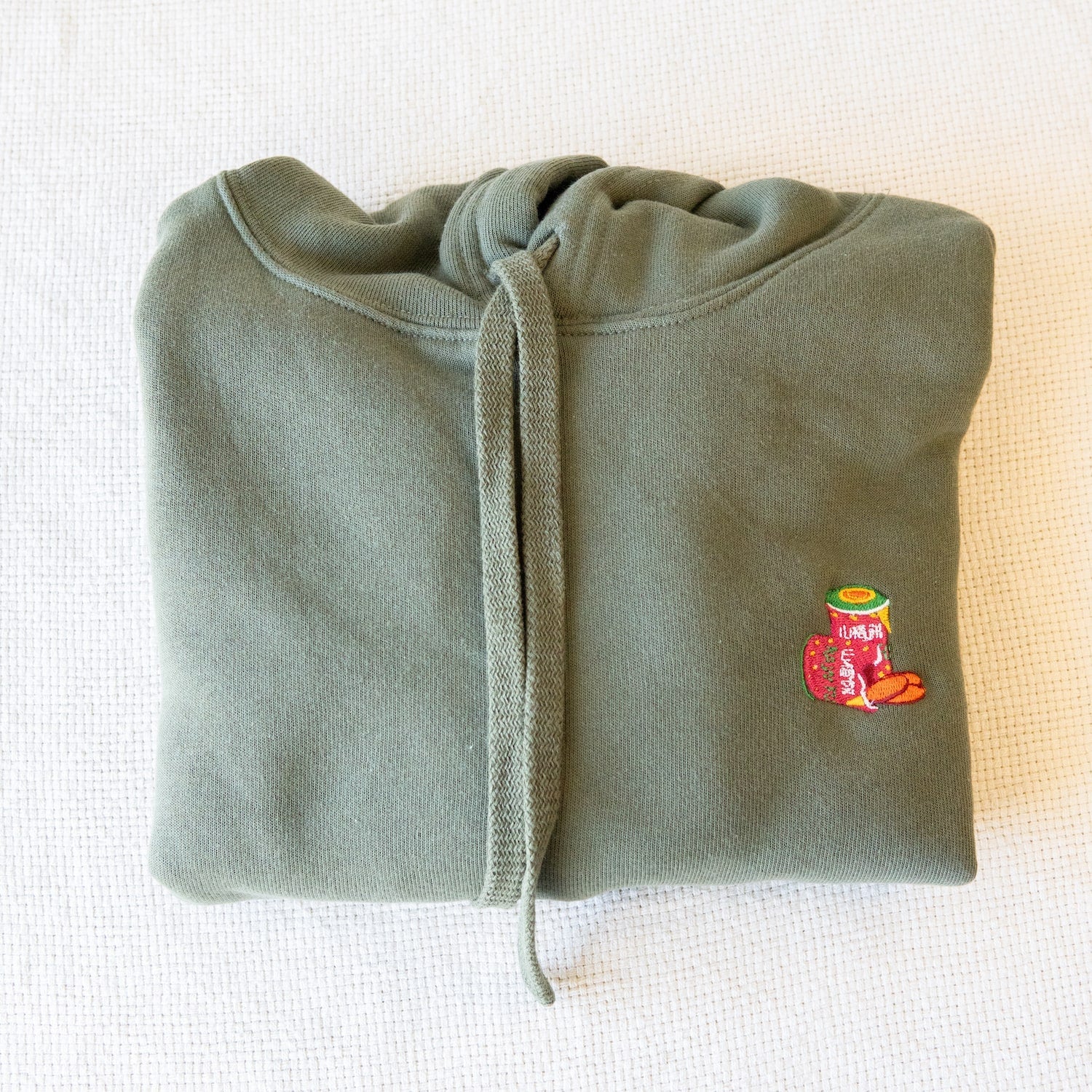 Haw Flakes Embroidered Crop Hoodie / Imperfect (Final Sale) - Ni De Mama Chinese - Inspired Clothing | Olive Green , S