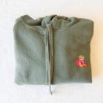 Load image into Gallery viewer, Haw Flakes Embroidered Crop Hoodie / Imperfect (Final Sale) - Ni De Mama Chinese - Inspired Clothing | Olive Green , S
