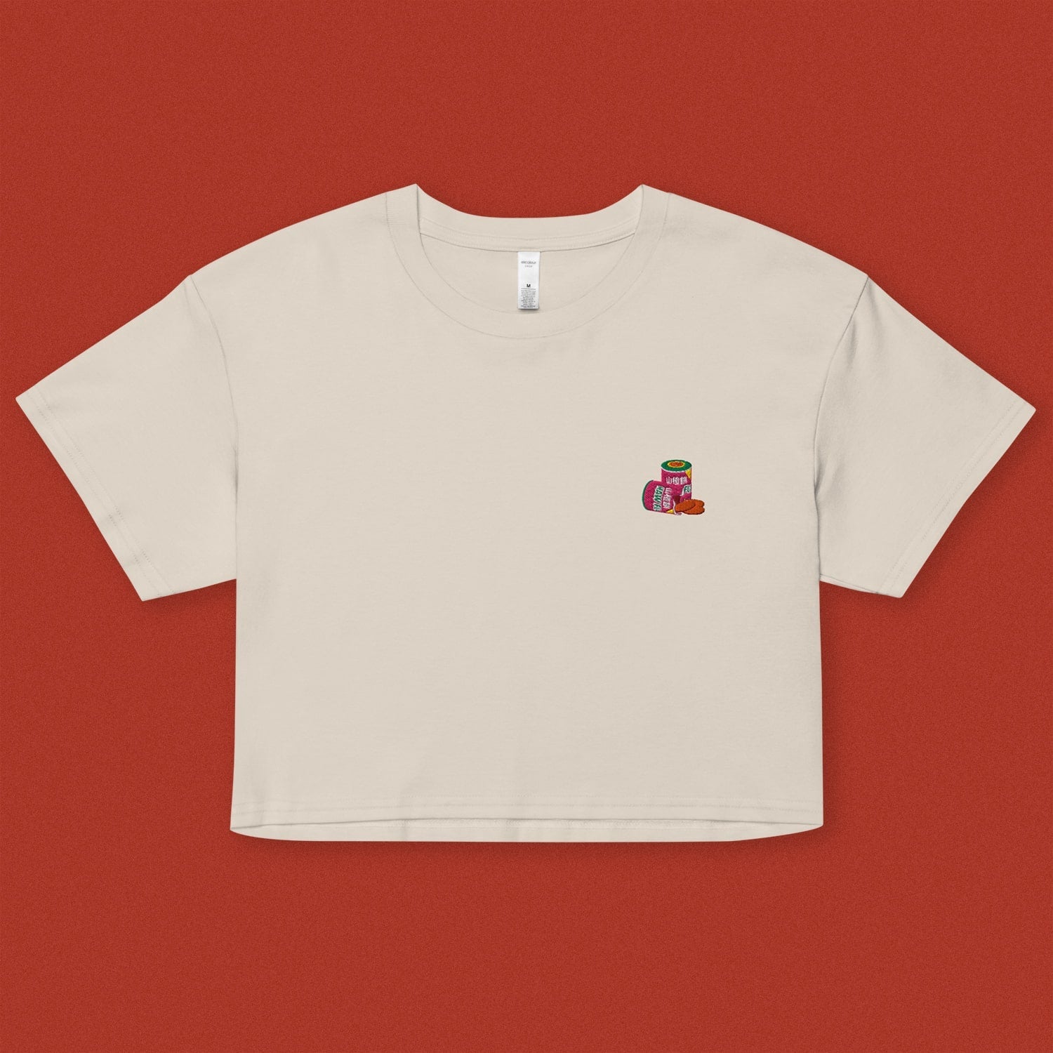 Haw Flakes Embroidered Crop T-Shirt - Ni De Mama Chinese - Inspired Clothing | Cream , XS