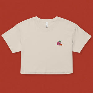 Haw Flakes Embroidered Crop T-Shirt - Ni De Mama Chinese - Inspired Clothing | Cream , XS