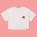 Load image into Gallery viewer, Haw Flakes Embroidered Crop T-Shirt - Ni De Mama Chinese - Inspired Clothing | Soft Orchid , XS
