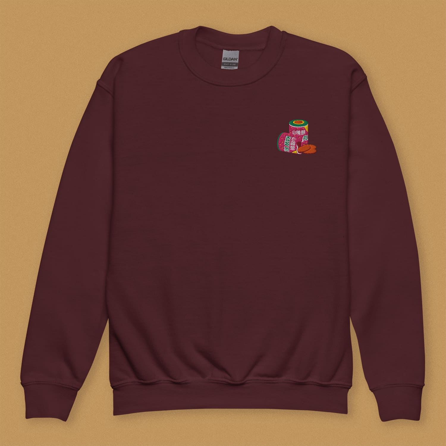 Haw Flakes Embroidered Kids Sweatshirt - Ni De Mama Chinese - Inspired Clothing | Maroon , XS