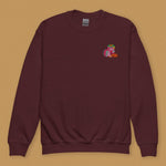 Load image into Gallery viewer, Haw Flakes Embroidered Kids Sweatshirt - Ni De Mama Chinese - Inspired Clothing | Maroon , XS
