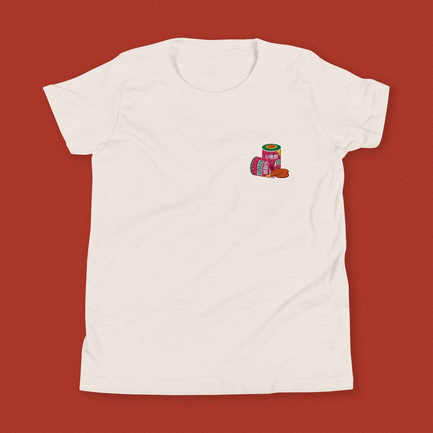 Haw Flakes Embroidered Kids T-Shirt - Ni De Mama Chinese - Inspired Clothing | Heather Cream , S