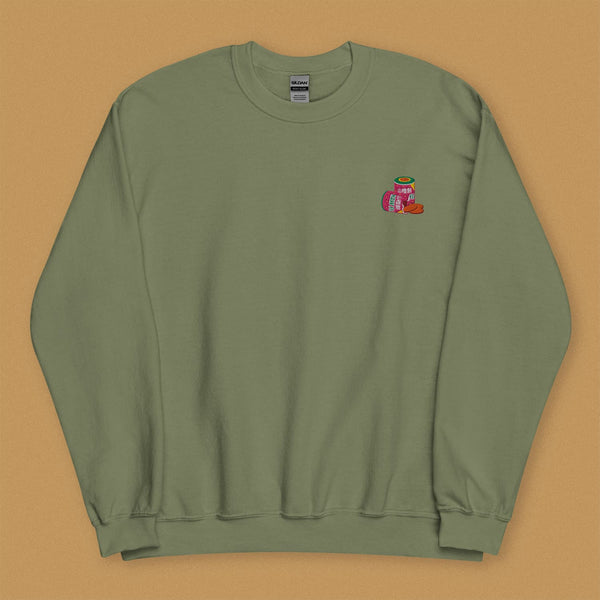 Haw Flakes Embroidered Sweatshirt - Ni De Mama Chinese - Inspired Clothing | Olive Green , S