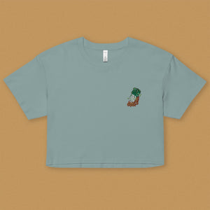 Jadeite Cabbage (Bok Choy) Embroidered Crop T-Shirt - Ni De Mama Chinese - Inspired Clothing | Teal , XS