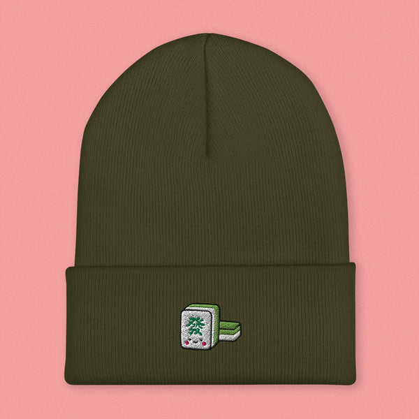 Mahjong 發 Embroidered Beanie - Ni De Mama Chinese - Inspired Clothing | Olive Green ,