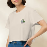 Load image into Gallery viewer, Mahjong 發 Embroidered Crop T-Shirt - Ni De Mama Chinese - Inspired Clothing | Ivory White , XS
