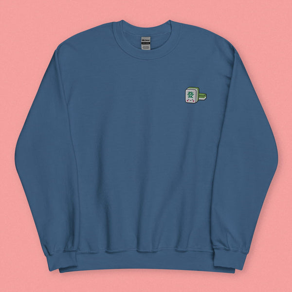 Mahjong 發 Embroidered Sweatshirt - Ni De Mama Chinese - Inspired Clothing | Steel Blue , S