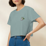 Load image into Gallery viewer, Mahjong 一索 (One Bamboo) Embroidered Crop T-Shirt - Ni De Mama Chinese-Inspired Clothing | Ivory White , XS
