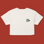 Load image into Gallery viewer, Mahjong 一索 (One Bamboo) Embroidered Crop T-Shirt - Ni De Mama Chinese-Inspired Clothing | Ivory White , XS
