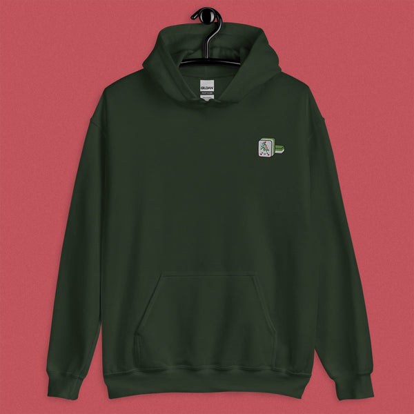 Mahjong 一索 (One Bamboo) Embroidered Hoodie - Ni De Mama Chinese-Inspired Clothing | Forest Green , S