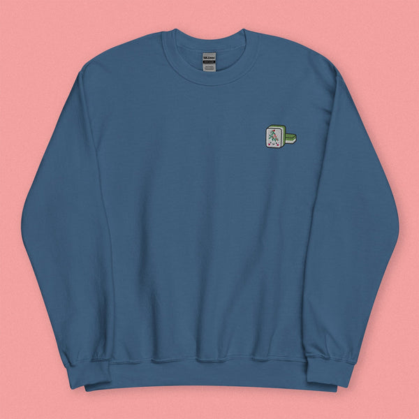 Mahjong 一索 (One Bamboo) Embroidered Sweatshirt - Ni De Mama Chinese-Inspired Clothing | Steel Blue , S