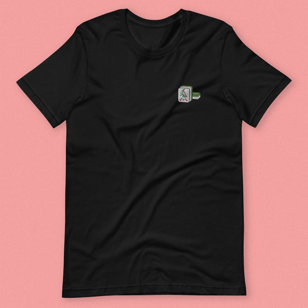 Mahjong 一索 (One Bamboo) Embroidered T-Shirt - Ni De Mama Chinese-Inspired Clothing | Black , XS