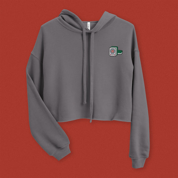 Mahjong 一筒 (One Dot) Embroidered Crop Hoodie - Ni De Mama Chinese-Inspired Clothing | Pewter Grey , S