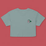 Load image into Gallery viewer, Mahjong 一筒 (One Dot) Embroidered Crop T-Shirt - Ni De Mama Chinese-Inspired Clothing | Teal , XS
