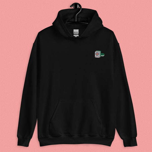 Mahjong 一筒 (One Dot) Embroidered Hoodie - Ni De Mama Chinese-Inspired Clothing | Black , S
