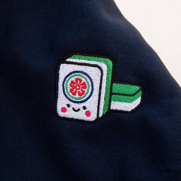 Mahjong 一筒 (One Dot) Embroidered Hoodie - Ni De Mama Chinese-Inspired Clothing | Black , S