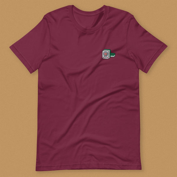 Mahjong 一筒 (One Dot) Embroidered T-Shirt - Ni De Mama Chinese-Inspired Clothing | Maroon , XS
